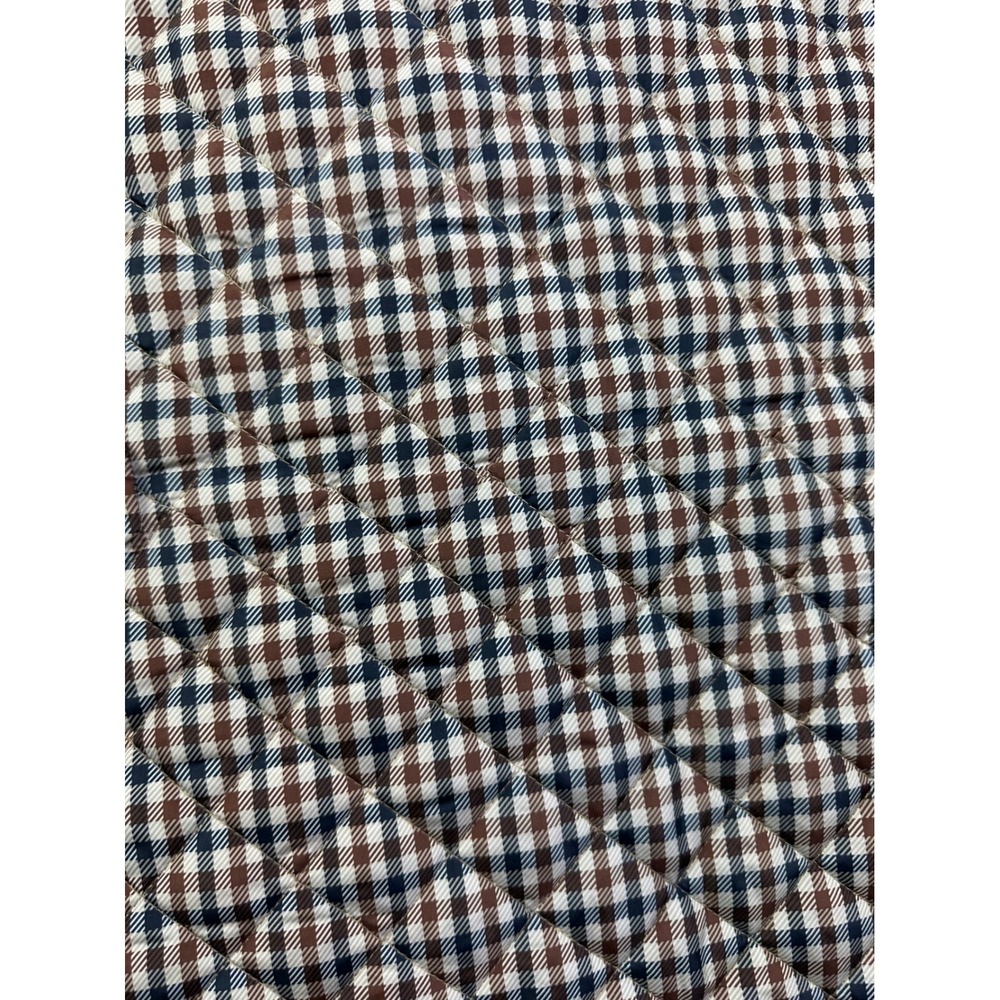 Lands' End Women Medium Quilted Primaloft Vest Brown Navy Check Plaid Snap Front - Picture 11 of 11